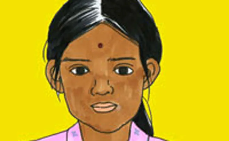 Ilustrasi wajah seorang anak perempuan dengan latar kuning.